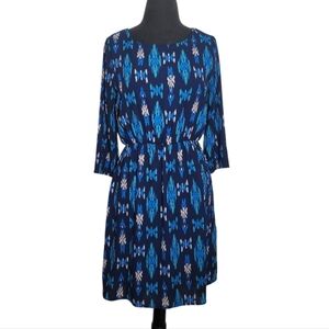 Everly blue white turquoise geometric print dress size small